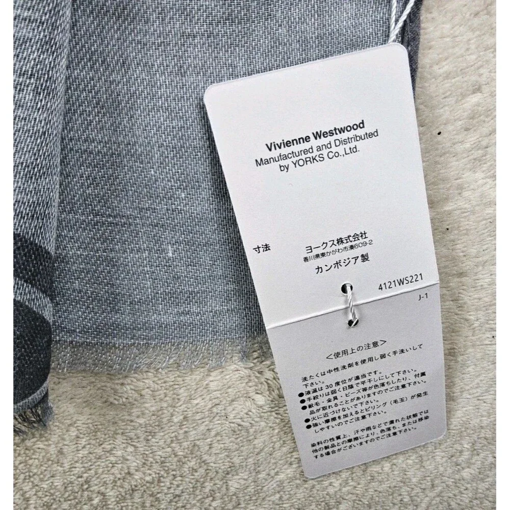 Vivienne Westwood Paris Orb Grey Lightweight Large Stole Wrap Scarf